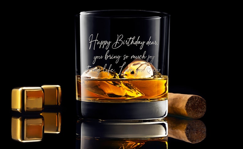 Personalized Handwriting Whiskey Rock Glass with premium bottom and side engraving quality. Comes with free Gift Box. image 2