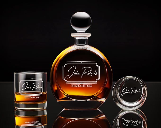 Personalized Whiskey Decanter Set with Premium Engraving Quality, Great Christmas Gift, Groomsmen Gift, Gift for Him with Free Gift Boxes.