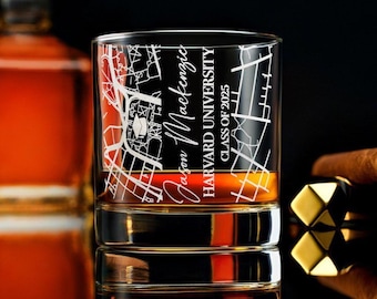 Custom Campus Map  Whiskey Glass - Personalized University Map Graduation Gift, Unique Graduation Gift Idea, Free Gift Box
