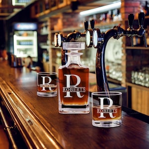 Personalized Whiskey Set for Men – Engraved Decanter and Glasses – Retirement, Anniversary, Birthday Gift for Him – Gift Box Ready