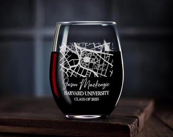 Custom Campus Map Wine Glass – Graduation Gift for Him or Her, Engraved Campus Map, College Grad Gift, Class of 2025 Gift, Gift Box