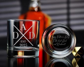 Father’s Day Custom Whiskey Glass, Personalized Rock Glass for Dad and Husband, Custom Barware for Whiskey Lovers, Unique Gift for Him