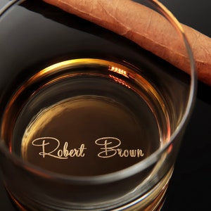 Personalized Handwriting Whiskey Rock Glass with premium bottom and side engraving quality. Comes with free Gift Box. image 7