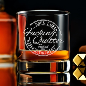 Personalized Whiskey Rock Glass, Happy Retirement Gift Idea, Funny Coworker Gift, with Free Gift Box