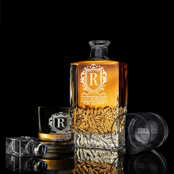 Personalize Decanter Set With Whiskey Glasses, Wedding Gift Decanter Set,couple Gift, Father's Day Gift,,whiskey Decanter With Glass, Groom