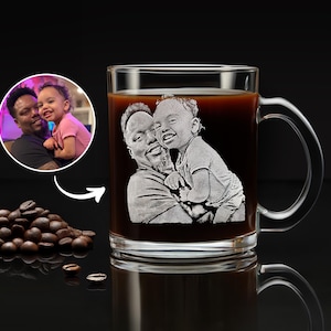 Engraved Whiskey Glass with Custom Photo & Handwriting - Perfect Personalized Christmas Gift for Dad and Husbands, Free Gift Box Coffee Glass