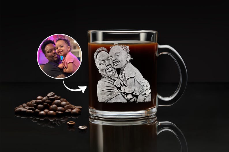 Engraved Whiskey Glass with Custom Photo & Handwriting - Perfect Personalized Christmas Gift for Dad and Husbands, Free Gift Box Coffee Glass