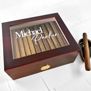 Personalized Top Glass Cigar Humidor Gift