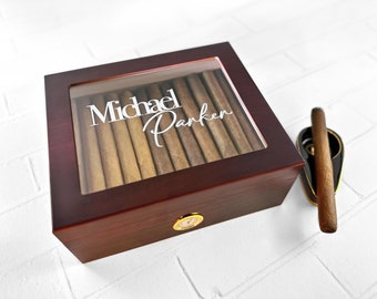 Personalized Top Glass Cigar Humidor Gift