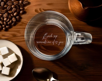Father's Day Gift Custom Coffee Glass with side and bottom engraving, Best Present for Him, for husband, for Dad, Coffee Mug, Free Gift Box