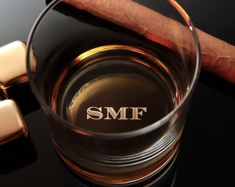 Custom Whiskey Glass with premium quality side and bottom engraving for any special occasion. Comes with free Gift Box.
