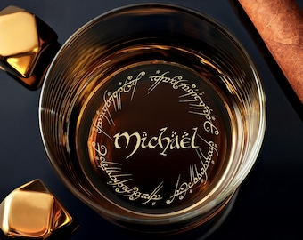 Personalized One Ring Engraved Whiskey Glass, Custom Name LOTR Gift for Dad, Husband or Boyfriend