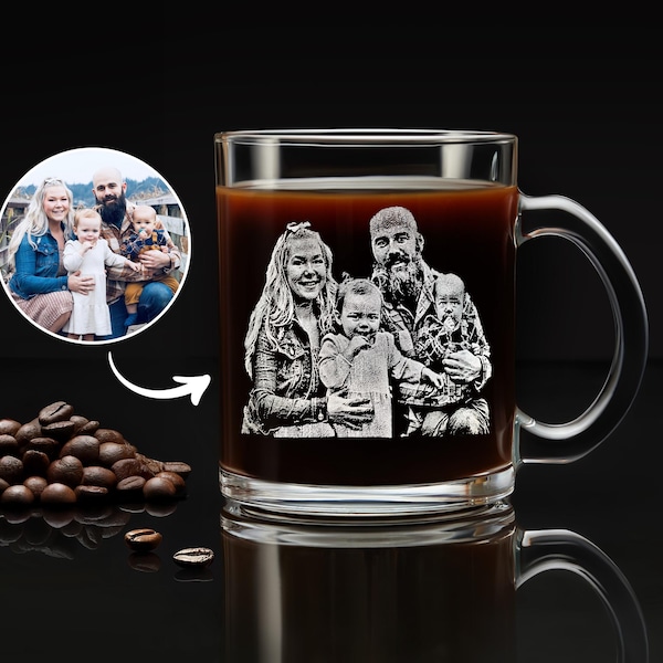 Father's Day Coffee Glass with Engraved Photo & Handwriting – Sentimental Gift for Dad from Wife, Daughter, or Son, with Free Gift Box