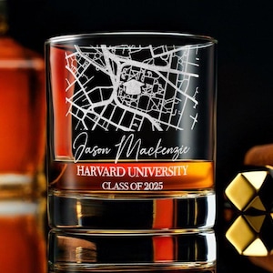 Personalized Campus Map Graduation Whiskey Glass -Custom University Map Graduation Gift, Unique Graduation Gift Idea, Free Gift Box