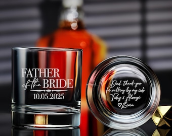 Personalized Whiskey Glass for Father of the Bride, Custom Wedding Gift with Your Message, Elegant Gift Box Included