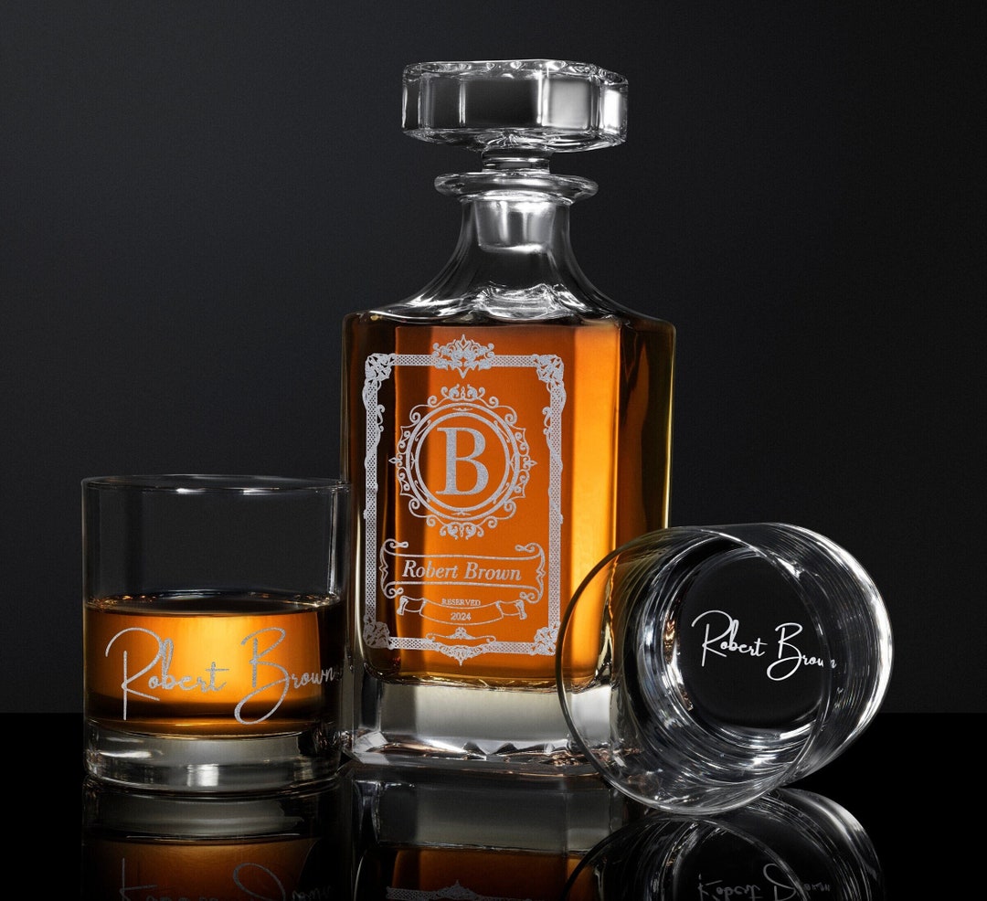 Personalised Engraved Whisky Decanter - Glass, Clear, Custom Gift For Dad, 30th 40th 50th Birthday, Wedding