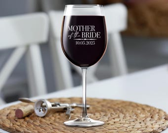 Personalized Wine Glass for Mother of the Bride, Custom Wedding Gift with Your Message, Elegant Gift Box Included