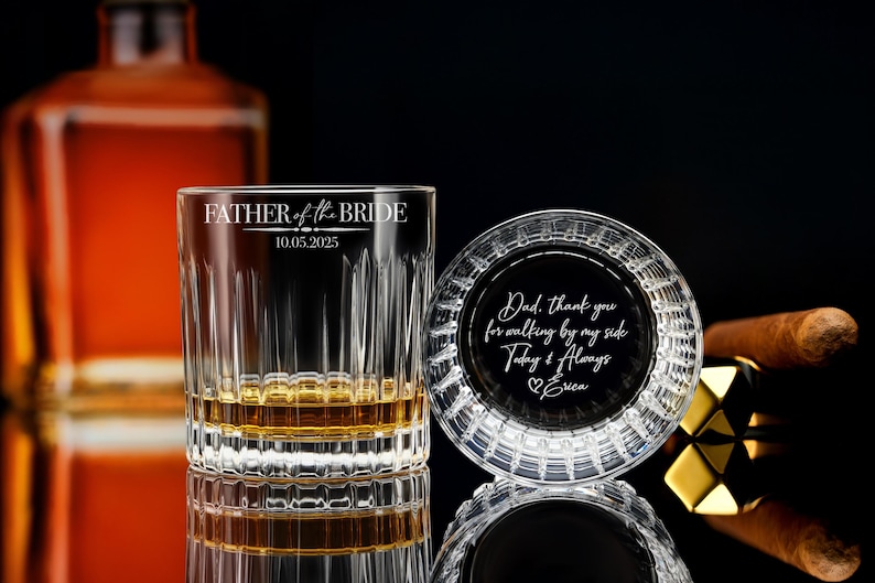 Father of the Groom Personalized Whiskey Crystal Glass - Elegant Wedding Keepsake, Gift for Dad, Gift for Him, Free Gift Box Included 画像 6