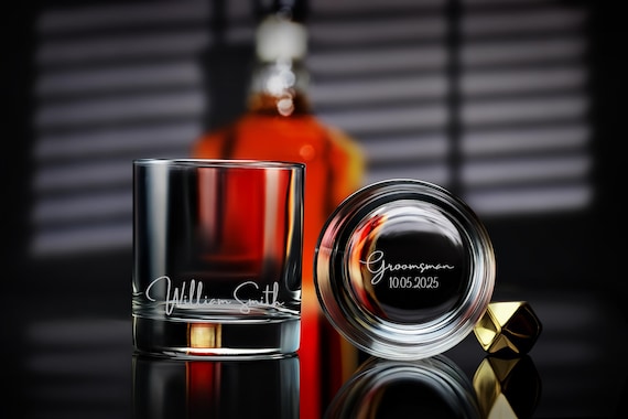 Personalized groomsmen gift, custom engraved whiskey glasses, unique wedding present for him, perfect gift for groomsmen and best man