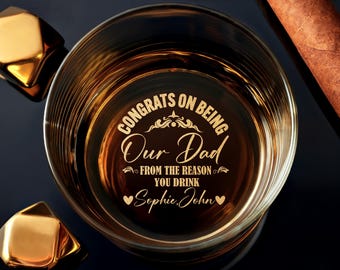 Father’s Day Engraved Whiskey Glass, Custom Rock Glass for Dad and Husband, Personalized Gift for Him, Custom Barware, Whiskey Lover Present