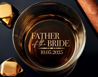 Father of the Bride Personalized Whiskey Rock Glass, Custom Engraved with Your Message, Perfect Wedding Gift, Free Gift Box