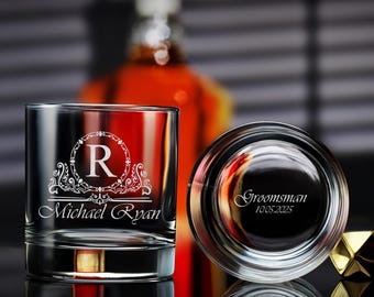 Personalized Groomsmen Gift - Custom Engraved Whiskey Glasses, Unique Wedding Present for Him, Ideal Best Man Gift
