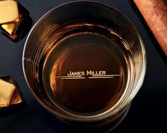 Unique Whiskey Glass with Custom Engraving - Great Gift for husband or boyfriend - Free Gift Box