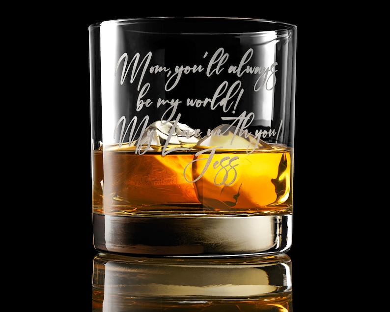 Personalized Handwriting Whiskey Rock Glass with premium bottom and side engraving quality. Comes with free Gift Box. image 4