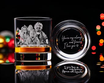 Custom Photo Engraved Whiskey Glass, Christmas Gift for Dad or Husband, Perfect for Special Occasions with Free Gift Box