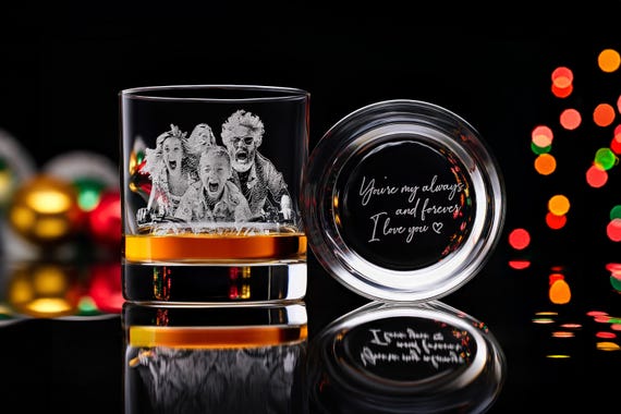 Custom Photo Engraved Whiskey Glass, Christmas Gift for Dad or Husband, Perfect for Special Occasions with Free Gift Box