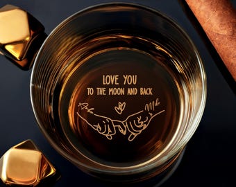 Personalized Whiskey Glass, Love you to the moon, Gift For Husband, gift for boyfriend, Anniversary Gift, valentines gift for him, Gift Box