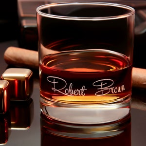 Personalized Handwriting Whiskey Rock Glass with premium bottom and side engraving quality. Comes with free Gift Box. image 9