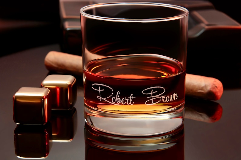 Personalized Handwriting Whiskey Rock Glass with premium bottom and side engraving quality. Comes with free Gift Box. image 9