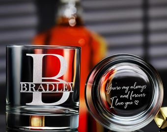 Personalized Secret Message Whiskey Glass - Engrave Your Handwriting on Bottom Rock Glass, 11 oz. Heavy Base, Gift for Him, Free Gift Box