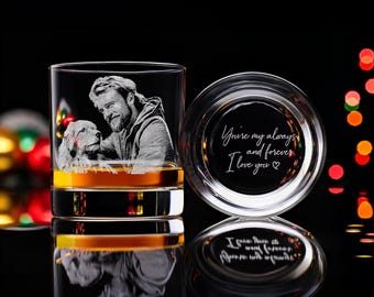 Engraved Whiskey Glass with Custom Photo & Handwriting - Perfect Personalized Christmas Gift for Dad and Husbands, Free Gift Box