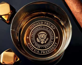 Personalized Trump Whiskey Glass, Unique Republican Gift, Ideal for Boyfriend, Comes in Elegant Gift Box