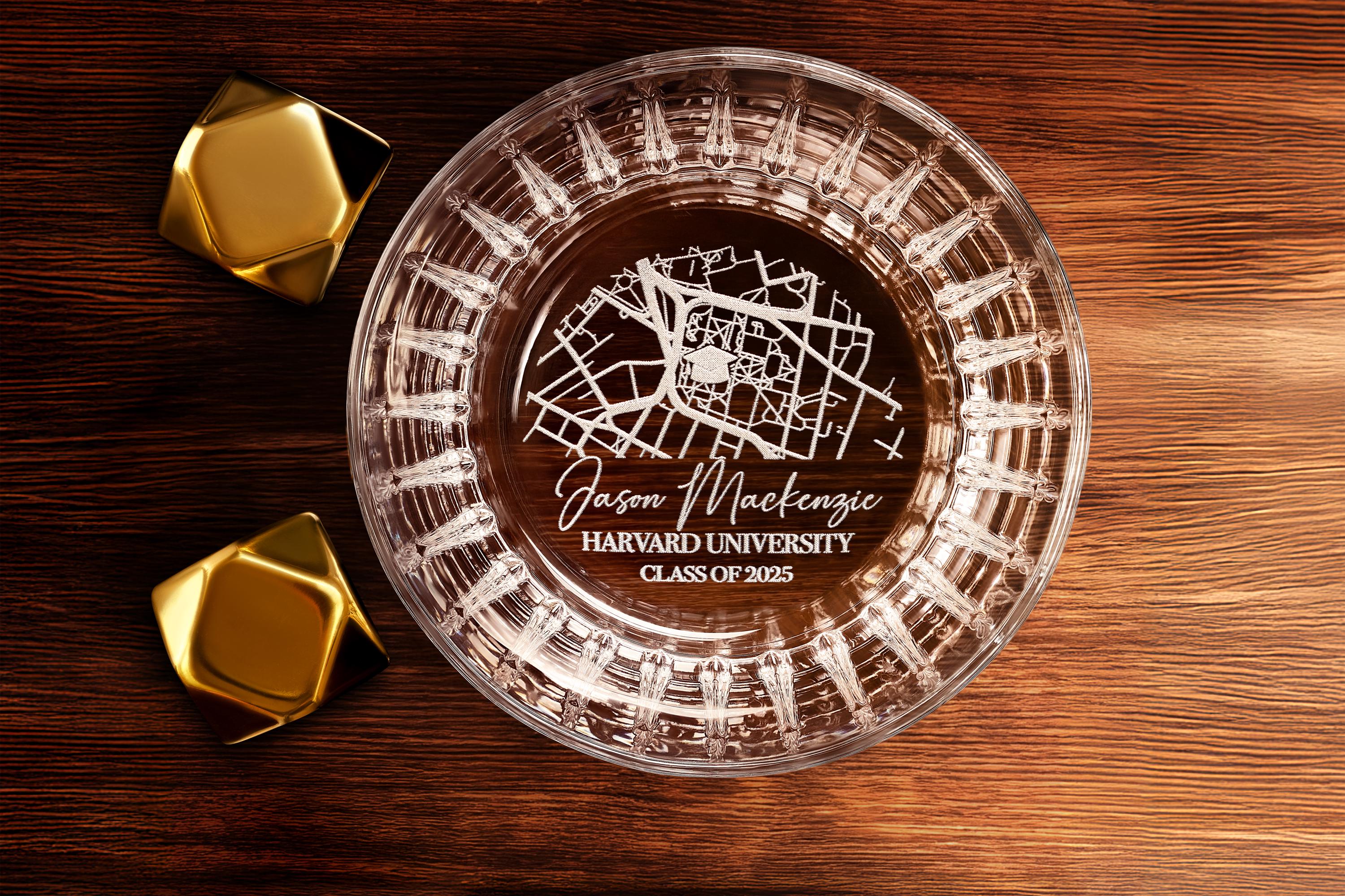 Custom Campus Map Graduation Whiskey Rock Glass, University Gift For Class Of 2025, Engraved Gift For Him Or Her, Free Gift Box