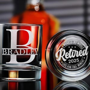 Personalized Retirement Gift for Men - Engraved Whiskey Glass for Dad or Colleague - Unique Rock Glass Keepsake - Gift Box Included