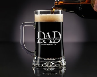 Personalized Beer Mug For Dad, Custom Gift with Engraving Names for Dad and Husband, Perfect Father's Day Gift, Beer Glass for Daddy