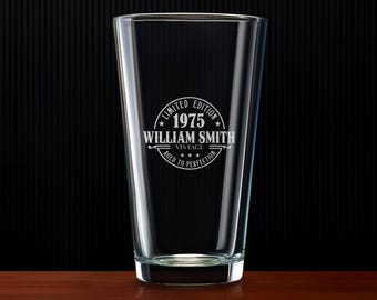 Personalized 50th Birthday Pint Glass | Vintage 1975 Beer Glass | Gift for Him, Dad, Husband | Unique Engraved Gift for Men