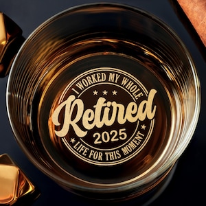 Custom Retirement Whiskey Glass - Personalized Gift for Men, Dad, Boss - Engraved Rock Glass for Bourbon or Scotch - Free Gift Box Included