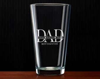 Custom Pint Glass For Dad, Personalized Gift with Engraving Names for Dad and Husband, Perfect Father's Day Gift, Beer Mug for Daddy