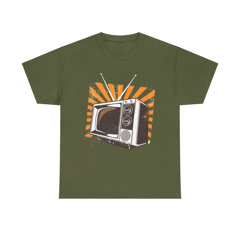 Military Green vintage TV design t-shirt, perfect for lovers of classic media