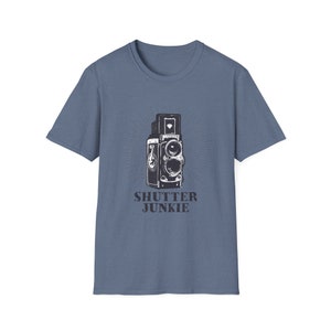 Retro Camera T-Shirt, Shutter Junkie Photographer Tee, Twin Lens Film Design, Analog Hobby Gift for Wedding Shooters and Photo Fans image 9