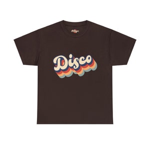 Dark chocolate t-shirt showcasing the 'Disco' motif, enriching the design with a deep, warm hue.