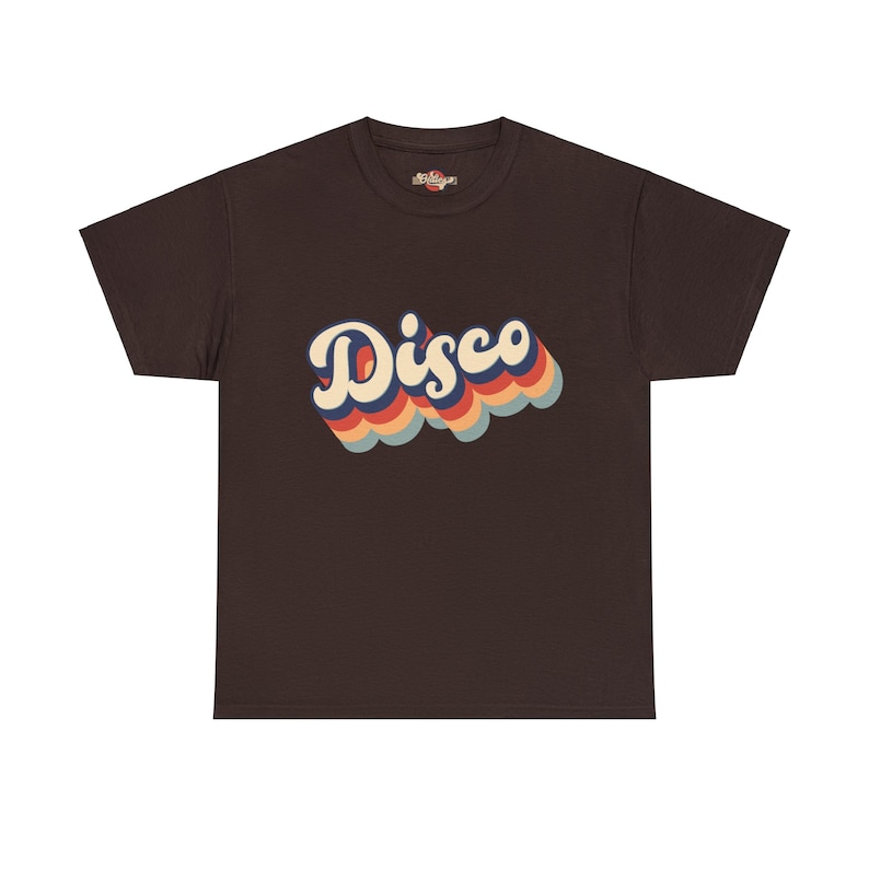 Dark chocolate t-shirt showcasing the 'Disco' motif, enriching the design with a deep, warm hue.