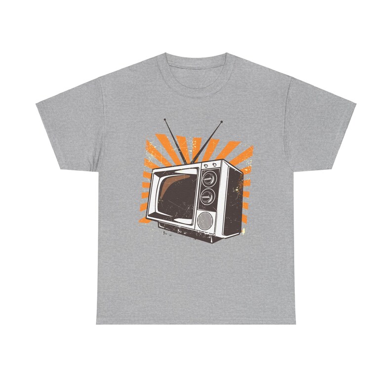 Ice Grey tee with nostalgic television graphic, ideal for retro fashion enthusiasts