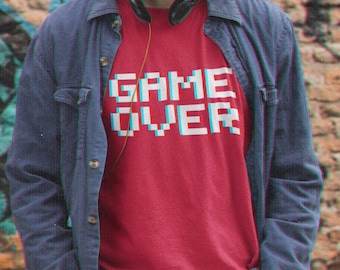 Camiseta Game Over - Camiseta Gamer Retro - Camiseta Gamer Vintage - Camiseta Unissex com Gráfico Pixelado