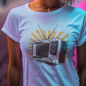 Light Blue classic TV enthusiast tee, featuring a vintage television set design