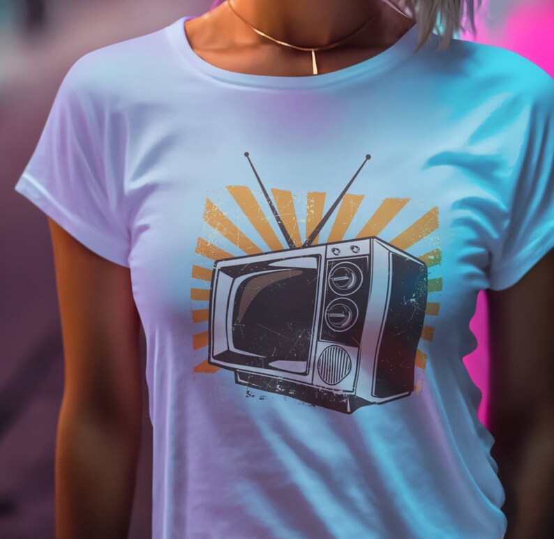 Light Blue classic TV enthusiast tee, featuring a vintage television set design